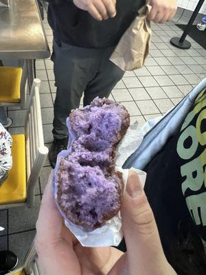 Ube cake donut cross section