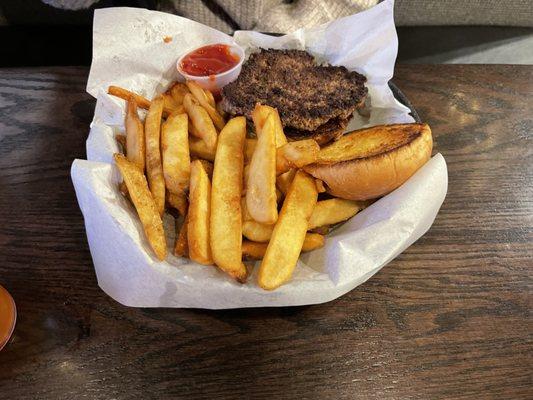 Burger with steak fries