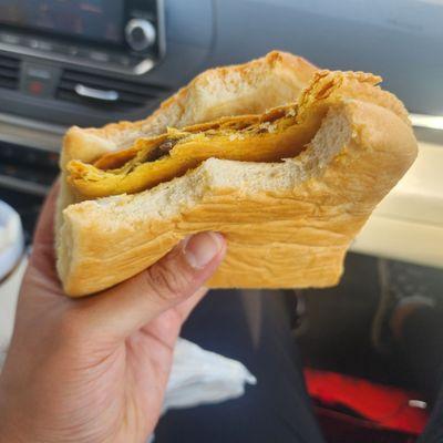 Beef patty in coco bread. Honestly the best I've ever had! I was blown away!