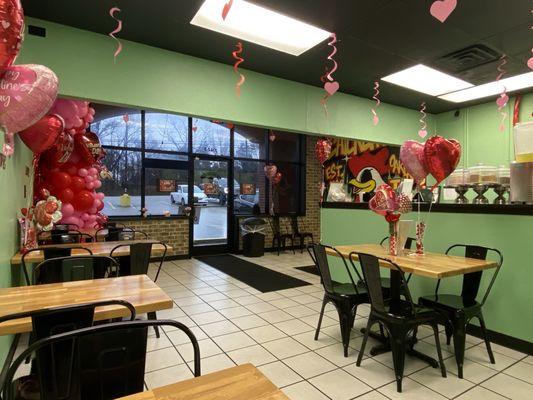 Seating area is clean, and adorably decorated!