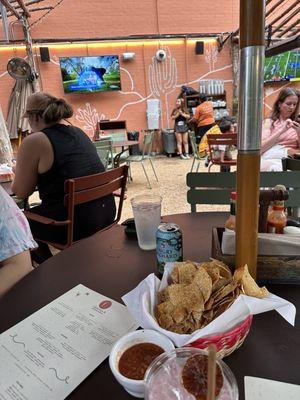 Chips and salsa plus the blueberry basil margarita