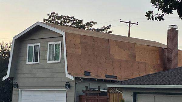 Old roof all ripped and ready for a new look