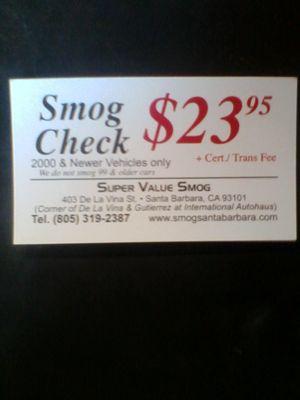 $34 Cash Out The Door
     Cheapest Smog Check in Santa Barbara