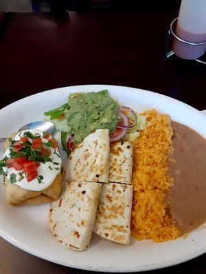 Lunch Special mini chimichangas platter!!! And  Chicken Quesadillas - Awesome!