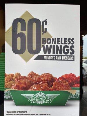 Lies. It's not .60 per wing- more like .75. I wouldn't have a problem if it wasn't false advertising with a side of hostile management.