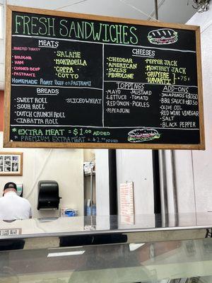 Sandwich menu