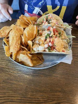 Shrimp tacos with chips