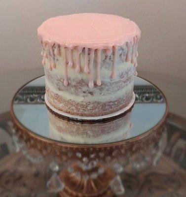 Strawberry cake & white chocolate ganache semi-naked birthday cake.