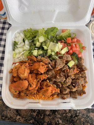 Lamb Gyro and chicken Over Rice Platter