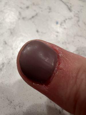 Bleeding cuticle and polish that is not shiny. Worst manicure I have ever had.