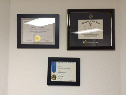 Enrolled Agent license, USD Degree in Accounting, and Certificate of Completion - NTPI Fellow