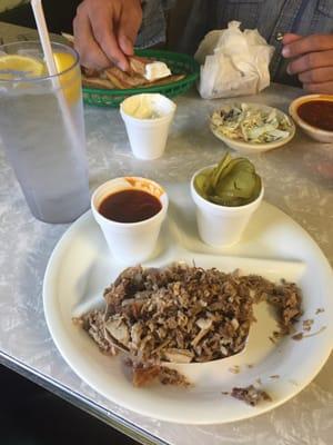 Bar B Que Tray, French Fries and BBQ sandwich,Coke-slaw and beans