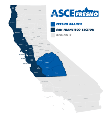 We designed this graphic of California for the ASCE Fresno Branch in Fresno, California.