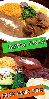 Birria, Carne Asada Plate. We are happy to announce our new website. www.adelaspdx.com