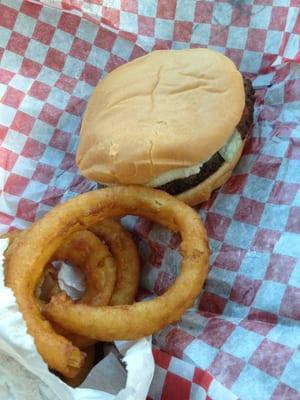 Junior cheeseburger & awesome onion rings!