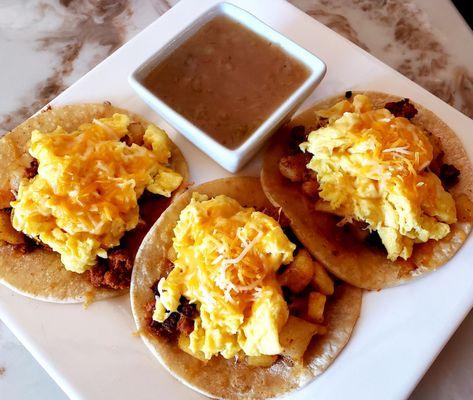 Breakfast tacos with house made chorizo...