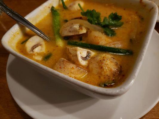 Tom ka soup with shrimp.