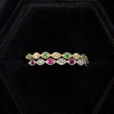 Add a pop of color to your wedding set with rubies or emeralds paired with diamonds.