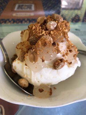 Coconut Ice Cream with Palm Seeds and Peanuts