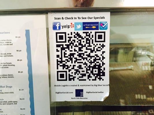 QR Code check in for specials by Big Blue Social