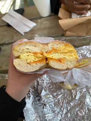 Egg and Cheese Sandwich with hot sauce