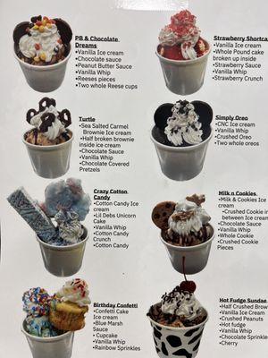 Menu of lil less crazy sundae