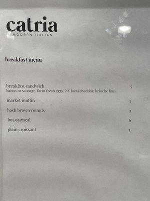 Breakfast food menu