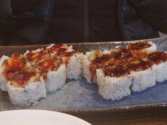 Sweet Potato Tempura Roll and Eel Cucumber Roll