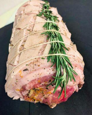 Porchetta. Ready to cook. Authentic Italian recipe.