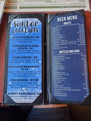 Alcohol menu