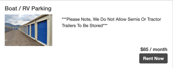 Boat and RV Parking
Pleast Note, We DO NOT Allow Semis or Tractor Trailers to be stored.