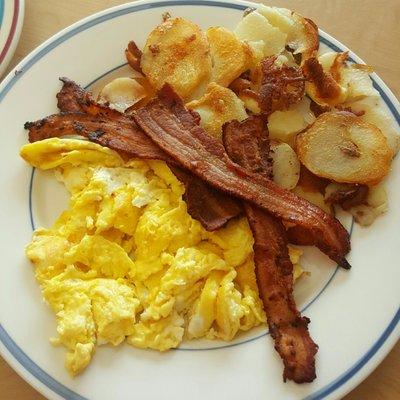 Potatoes, Bacon, Scrambled Eggs