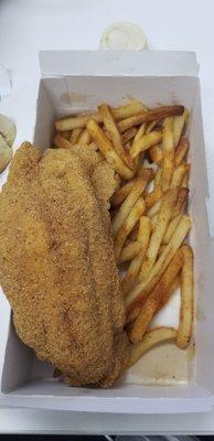 Fried Fish (Catfish) Basket with Fries.  Extremely Tasty!