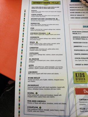 Taco menu