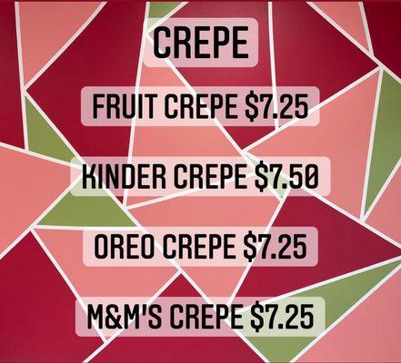 Crepes menu