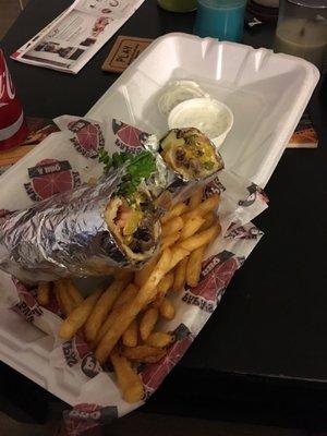 Steak sub with fries - $9