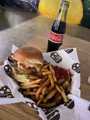 delicious burger with a real coke