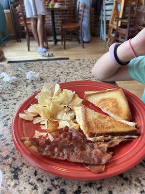 Grilled cheese with bacon on the side