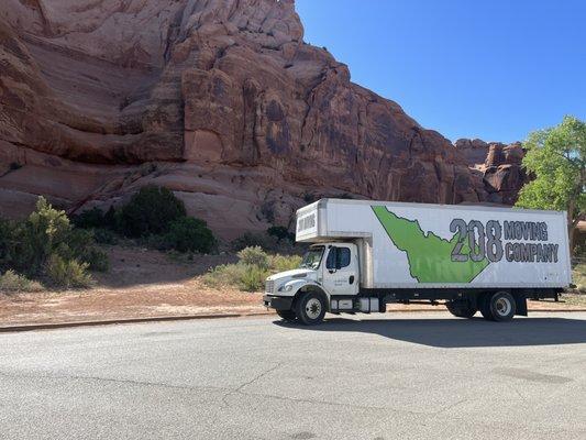 One of our trucks passing through Arches National Park on their way to New Mexico.