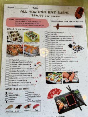 AYCE menu