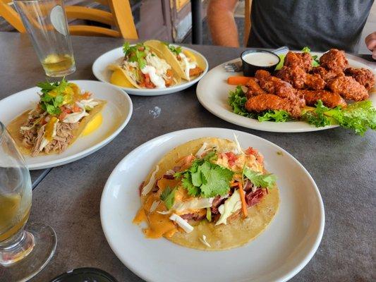 Their Tuesday taco special- fish, corned beef and traditional pork... YUM! So good we ran out of room for our wings!