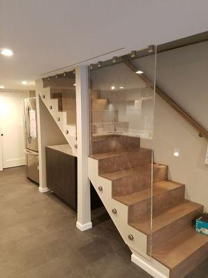 Modern stairs with glass panels