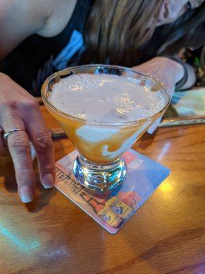 One of awesome Wendy's self-made concoctions.  Like a whiskey white Russian.   Ask her to experiment and she'll come up with something good!