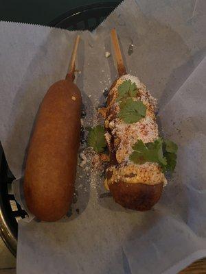 Mexican Street Corn Dogs (one plain) from Angry Pete's inside JP's Pub.