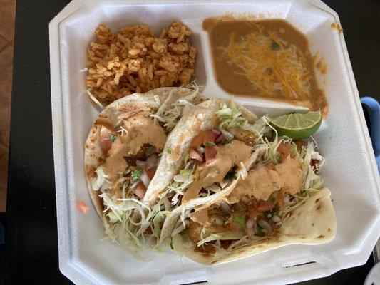 Combo Meal with 3 Shrimp Tacos