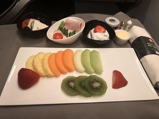 Breakfast appetizer in business class.