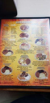 Breakfast menu