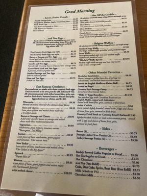 Breakfast menu