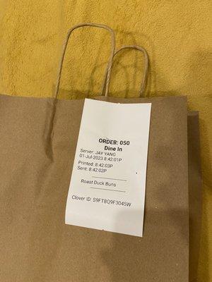 Take out bag order