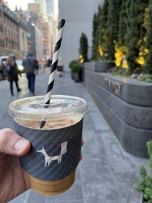 Iced oat milk cortado  Exterior of shop: located in Pendry hotel (separate entry)